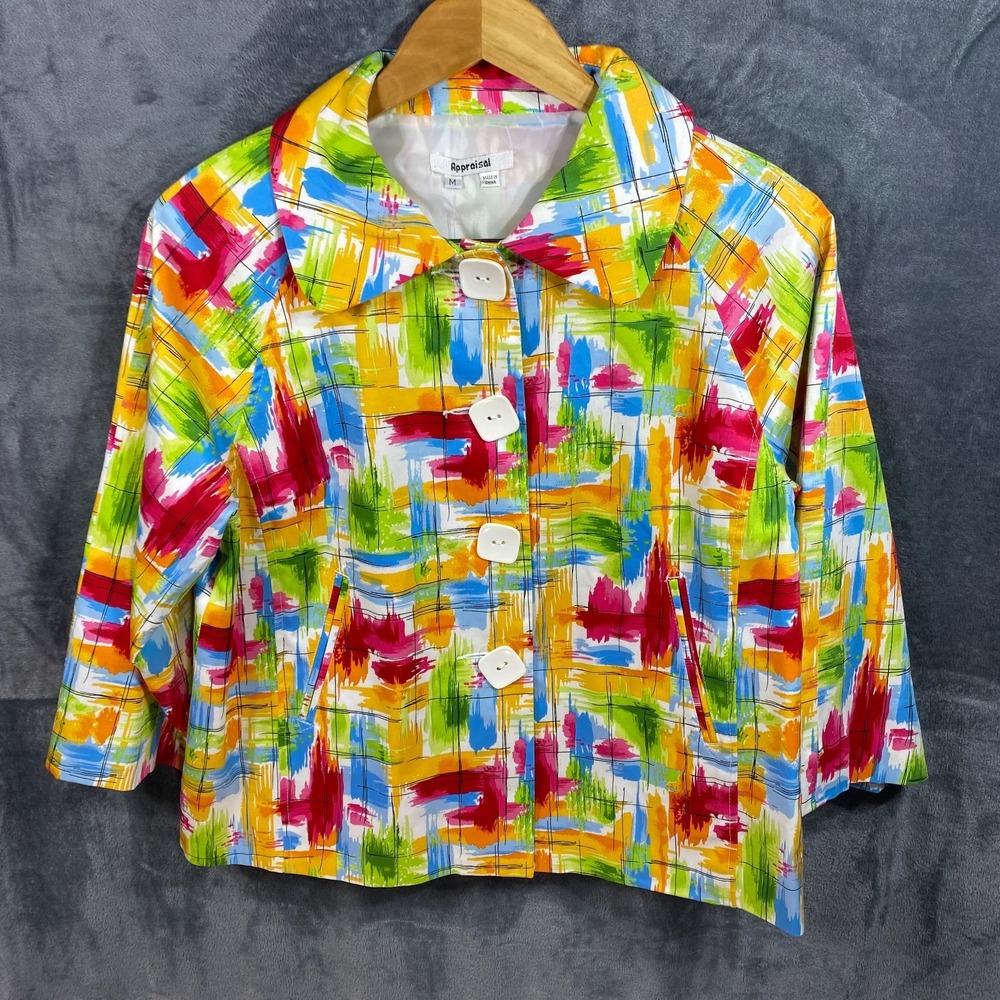 NWT Appraisal Womens Jacket Medium Abstract Paint Print Blazer Artsy Colorful